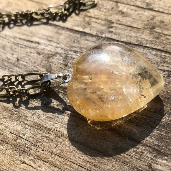 New Citrine Heart Shaped Stone W/Choice of Necklace (Unisex) - Picture 5 of 6